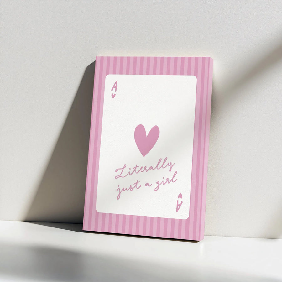 Literally Just A Girl Canvas Art | Ace Of Hearts Playing Card Print | Premium Gallery Wrap Wall Decor | Trendy Aesthetic Bedroom Gift For Her