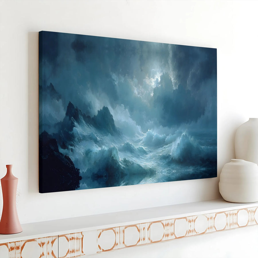 Stormy Ocean Canvas Wall Art | Atmospheric Seascape Painting | Premium Fade-Resistant Print | Large Home & Office Decor Gift