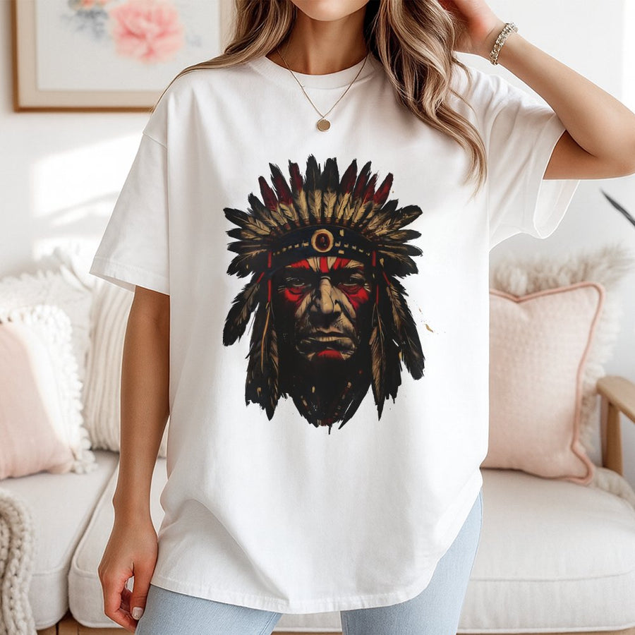 Native American Chief T-Shirt | Tribal Headdress Graphic Print | Premium Soft Cotton Tee | Spiritual Cultural Heritage Gift for Him