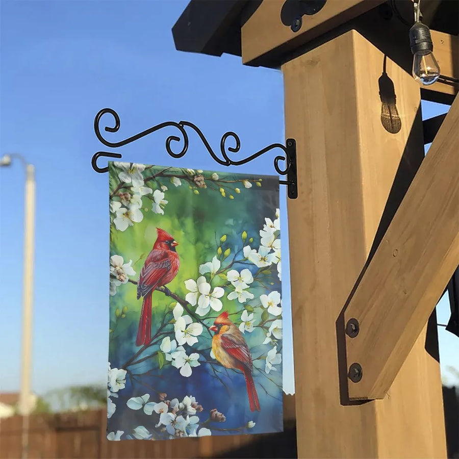 Cardinal Garden Flag | Double Sided Watercolor Bird Print | Weather Resistant Polyester | Spring Yard Decor Gift for Bird Lovers