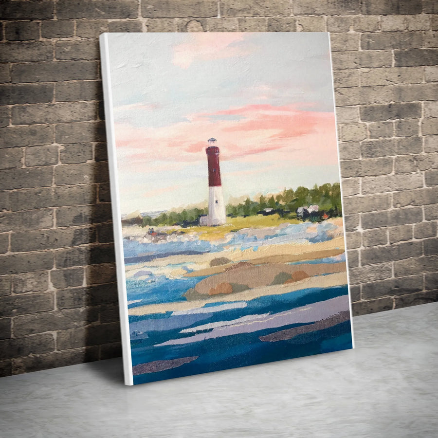 Barnegat Lighthouse Canvas Wall Art | Impressionist Seascape Painting Print | Premium Coastal Decor | New Jersey Shore Gift for Beach House