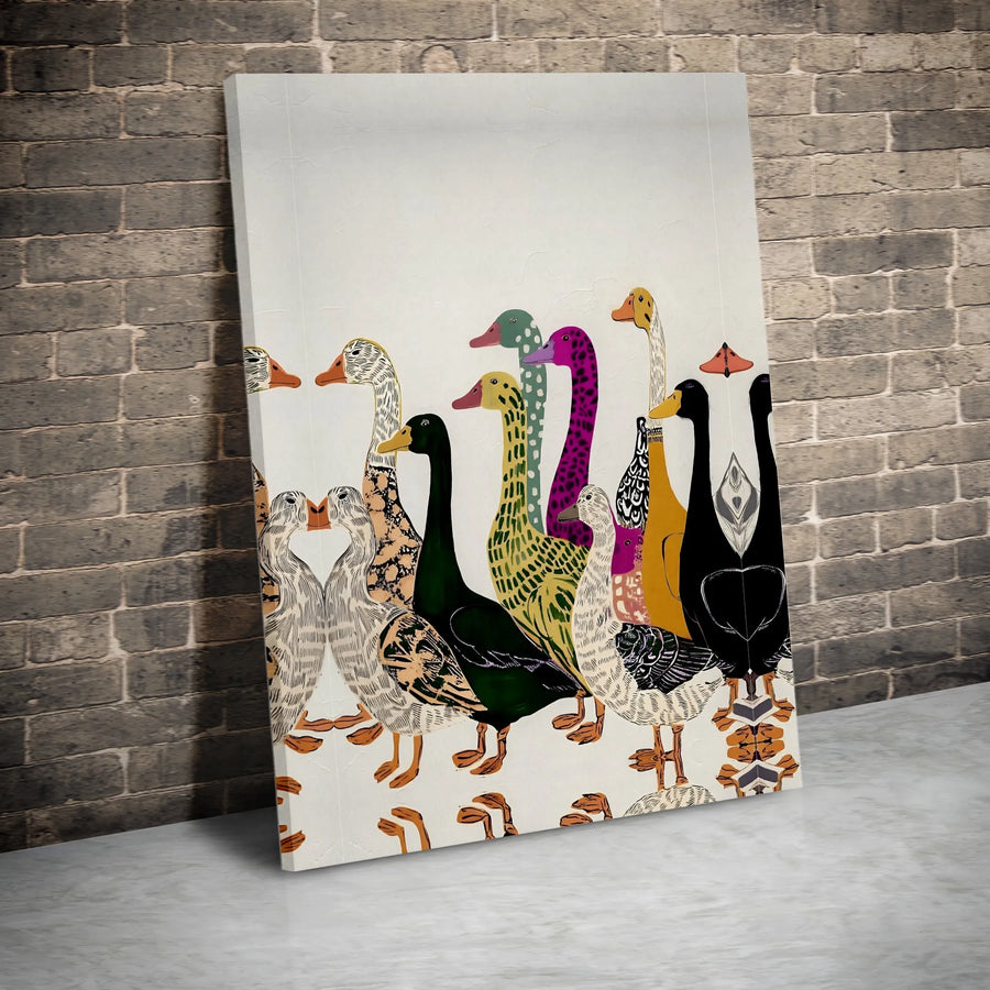 Colorful Geese Canvas Print | Bohemian Style Bird Parade Art | Gallery Quality Thick Canvas | Unique Farmhouse Kitchen Decor