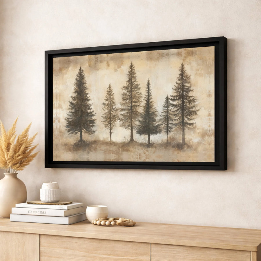 Rustic Pine Tree Forest Canvas | Horizontal Woodland Nature Wall Art | 1.25-Inch Gallery Wrap | Premium Neutral Home Decor for Living Room