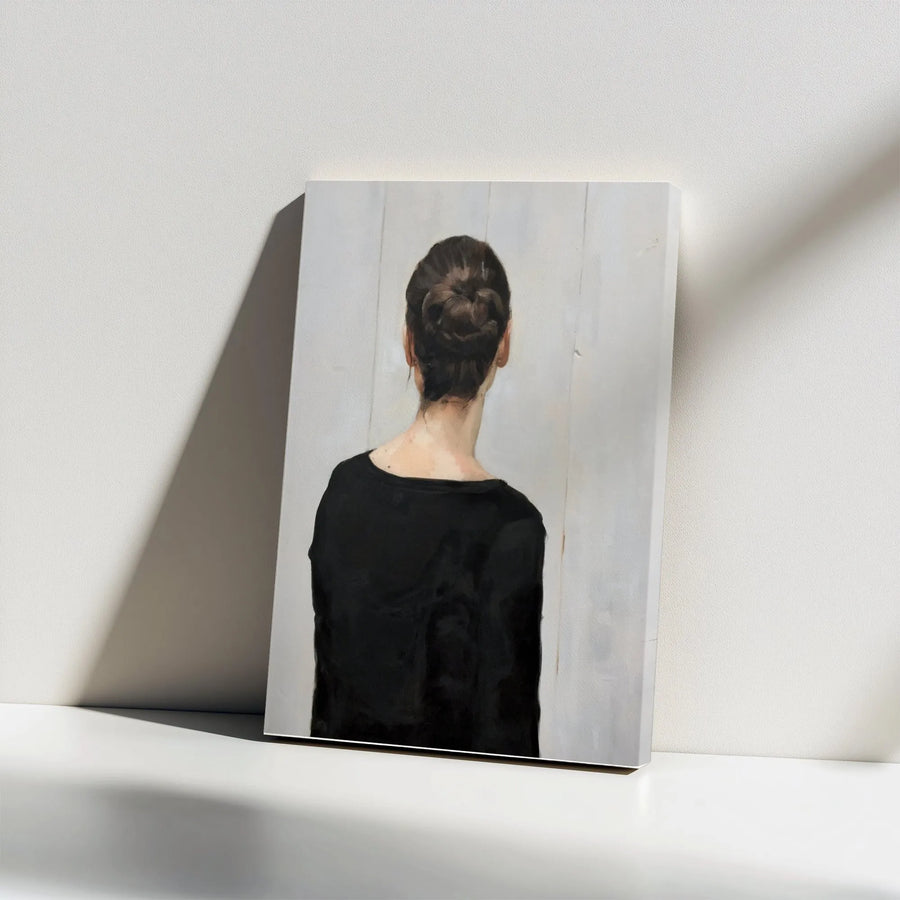 Moody Woman Portrait Vertical Canvas | Figurative Oil Painting Style Art | Premium Frameless Gallery Print | Minimalist Living Room Home Decor Gift