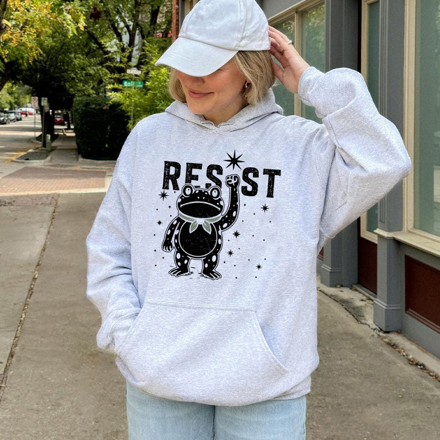 Resist Frog Hoodie | Activist Graphic Sweatshirt | Premium Cotton Blend | Gift for Social Justice Supporters