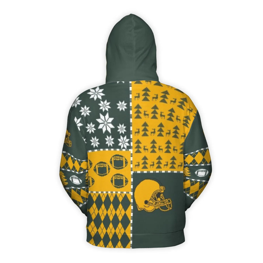 Green Green Bay Packers Ugly Christmas 3D Hoodie Patchwork