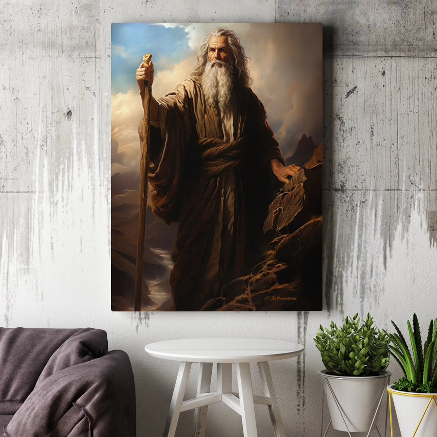 Moses Wall Art Canvas | Biblical Prophet on Mountaintop Religious Painting | Premium Gallery Wrap Decor | Inspirational Gift for Home or Office