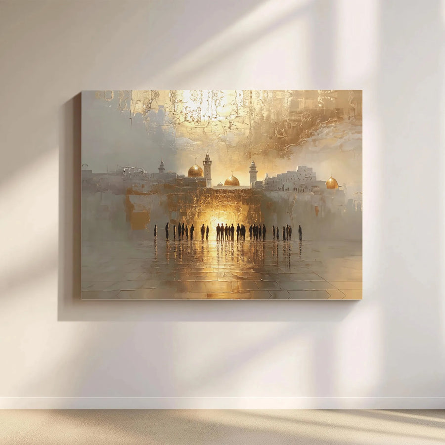 Jerusalem Western Wall Canvas Art | Golden Dome Abstract Landscape | Premium Gallery Wrapped Print | Religious Wall Decor Gift for Home