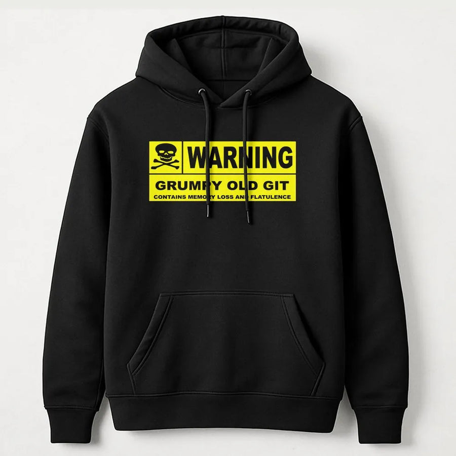 Funny Grumpy Old Git Hoodie | Sarcastic Warning Sign Graphic | Premium Cotton Blend | Birthday or Fathers Day Gift for Dad, Grandad