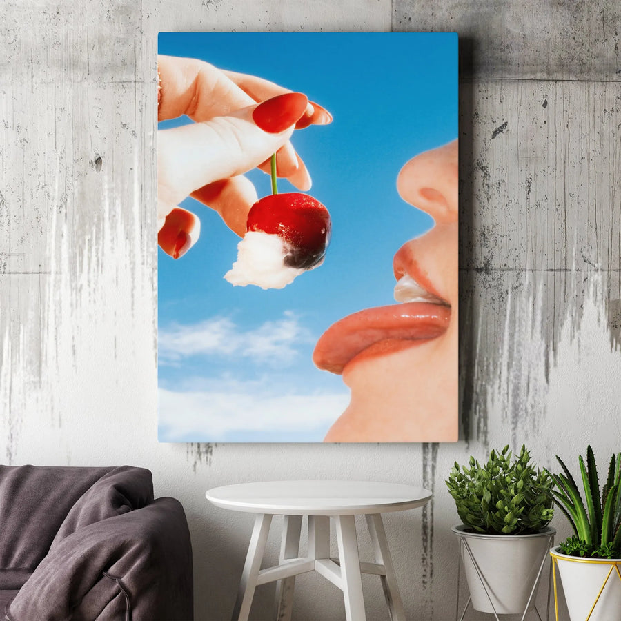 Cherry Pop Art Canvas Print | Retro Aesthetic Food Photography | Premium 1.25-Inch Gallery Wrap | Trendy Kitchen or Bedroom Wall Decor