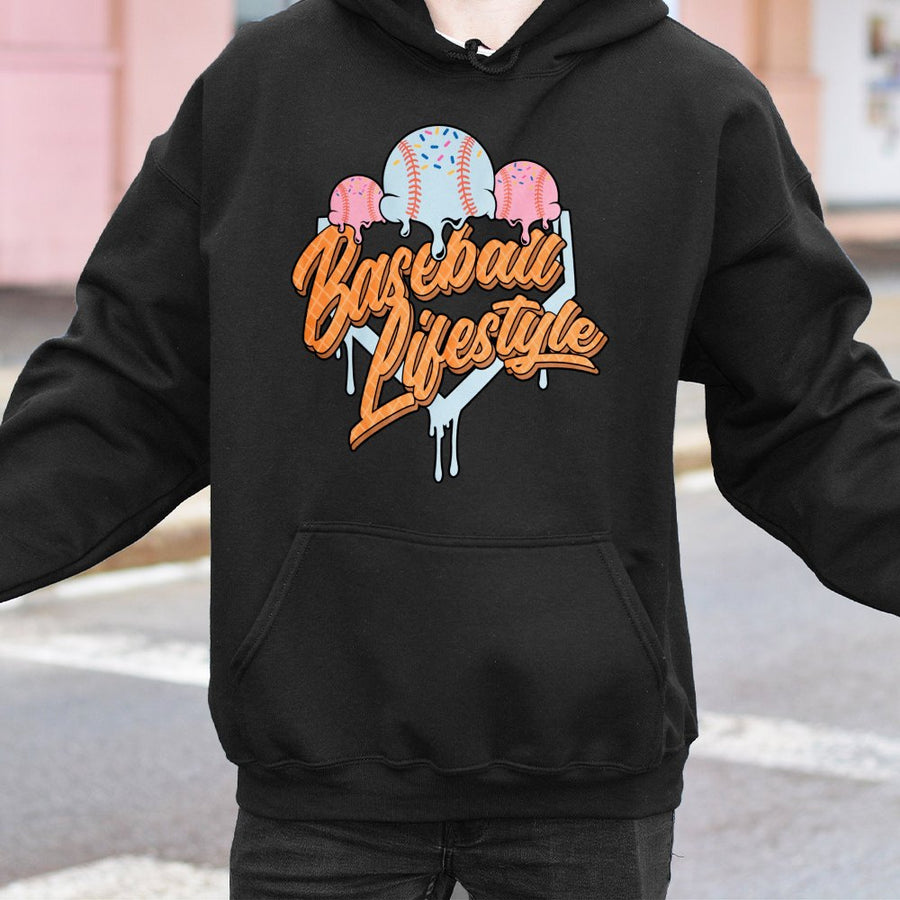 Baseball Lifestyle Hoodie | Ice Cream Graphic Design | Premium Cotton Blend | Game Day Apparel for Baseball Fans and Players
