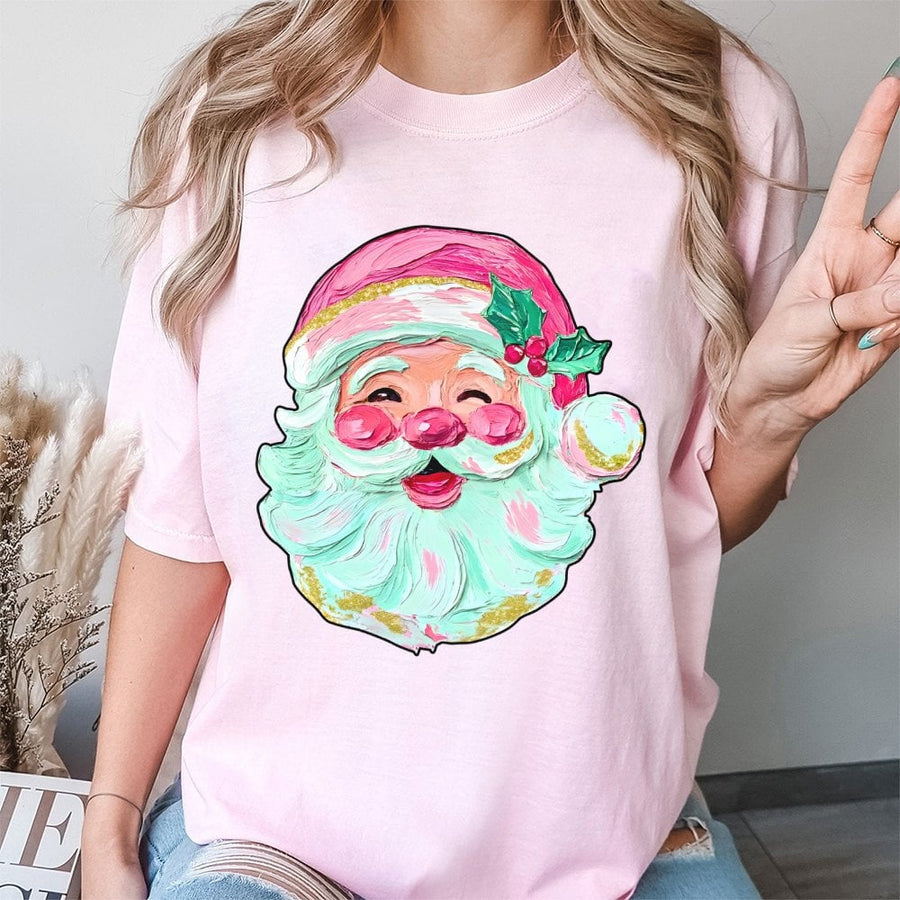Retro Santa T-Shirt | Textured Brushstroke Christmas Design | 100% Cotton Premium Tee | Festive Holiday Gift for Women and Men