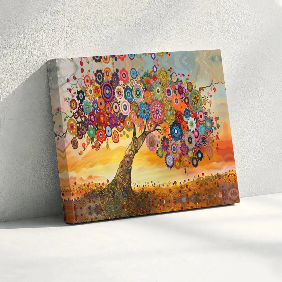 Tree of Life Canvas Wall Art | Colorful Abstract Mandala Tree Print | Premium Thick Gallery Wrap | Boho Living Room Decor Gift
