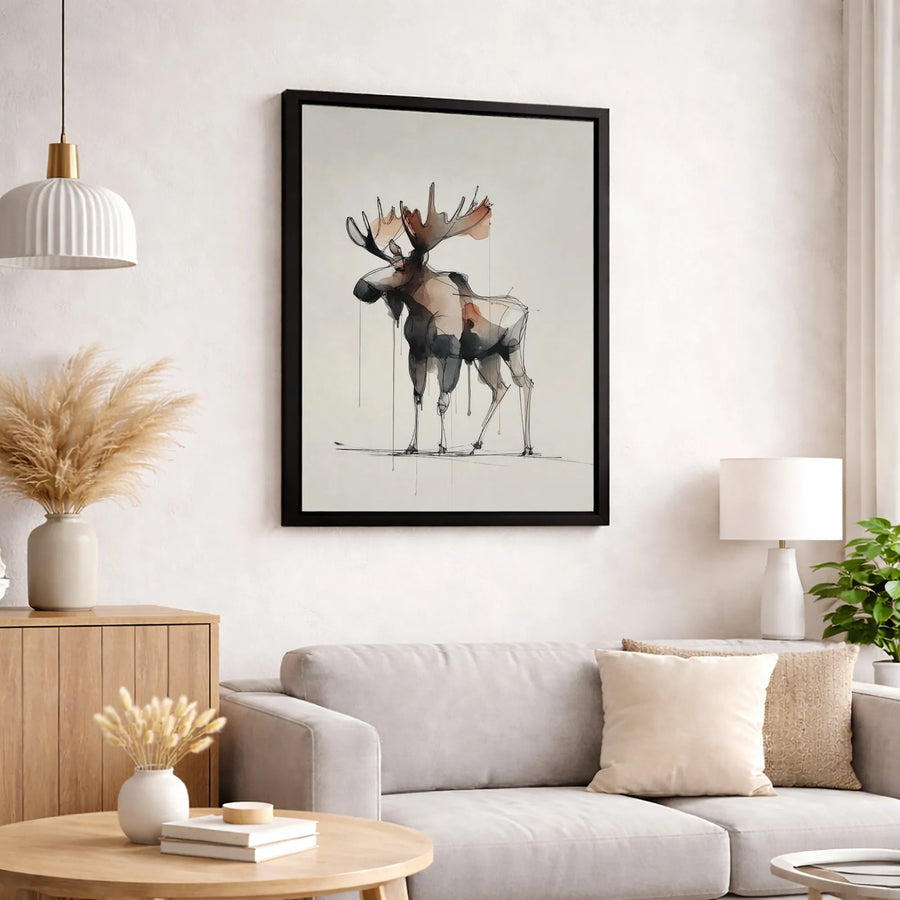Moose Canvas Wall Art | Abstract Watercolor Sketch Print | Premium Gallery-Wrapped 1.25" Profile | Rustic Modern Wildlife Home Decor Gift