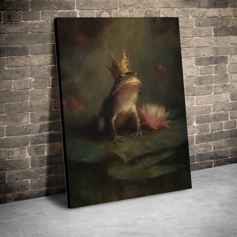Royal Frog Canvas Wall Art | Renaissance Style King Frog with Crown | Premium Fade-Resistant Gallery Wrap | Whimsical Home Decor Gift