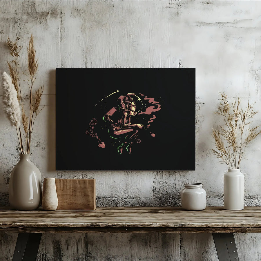 Astronaut Wall Art Canvas | Coffee Break in Space Illustration | Premium 1.25-inch Gallery Wrap | Unique Sci-Fi Decor Gift for Him