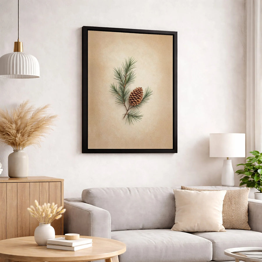 Pinecone Canvas Wall Art | Rustic Botanical Pine Branch Print | Premium Gallery-Wrapped 1.25 Inch Canvas | Farmhouse Home Decor Gift