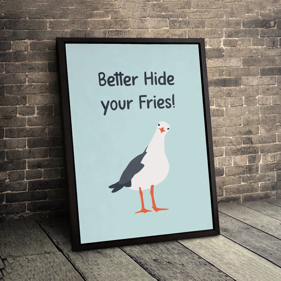 Funny Seagull Wall Art | Better Hide Your Fries Quote Print | Premium 1.25 Inch Thick Gallery Canvas | Beach House Decor Gift
