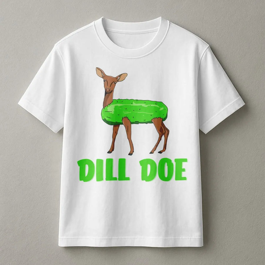 Dill Doe Funny Pickle Deer T-Shirt | Pun Humor Graphic Tee | Premium 100% Cotton Soft Fabric | Quirky Gift for Foodies and Nature Lovers