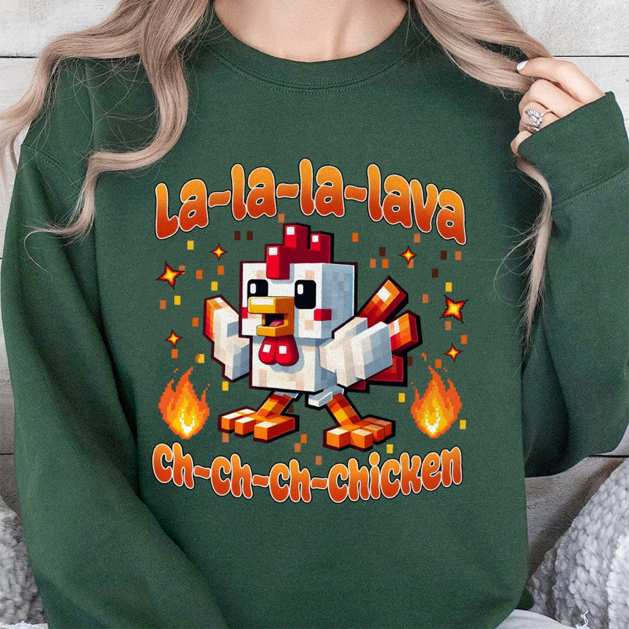Lava Chicken Sweatshirt | Pixelated Block Gamer Graphic | Soft Cotton-Poly Blend | Fun Gaming Gift for Kids and Teens