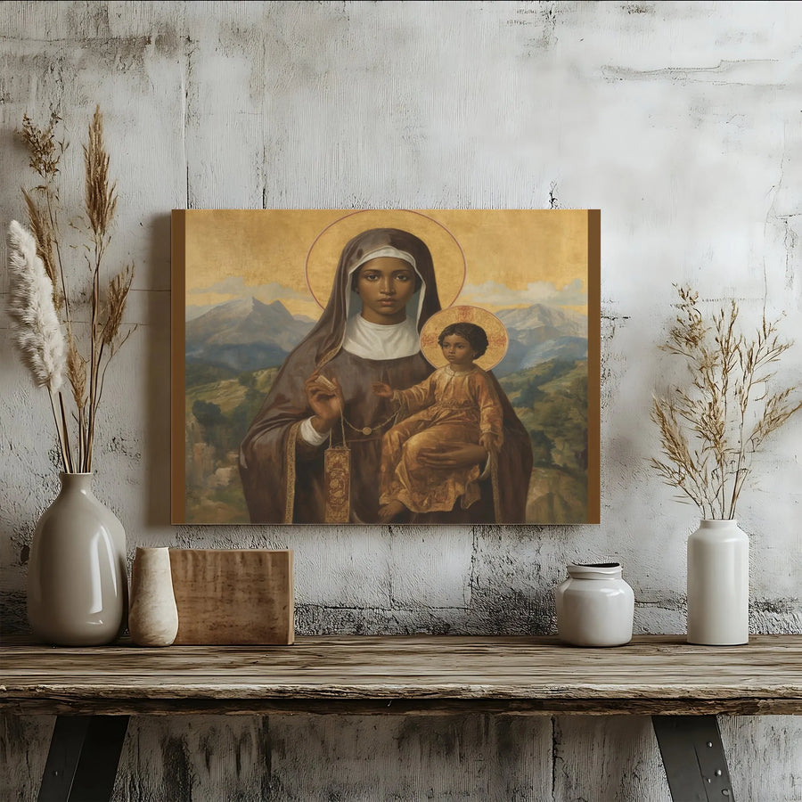 Black Madonna and Child Canvas Wall Art | Religious Portrait Gallery Wrap | Premium Fade-Resistant Print | Spiritual Home Decor Gift