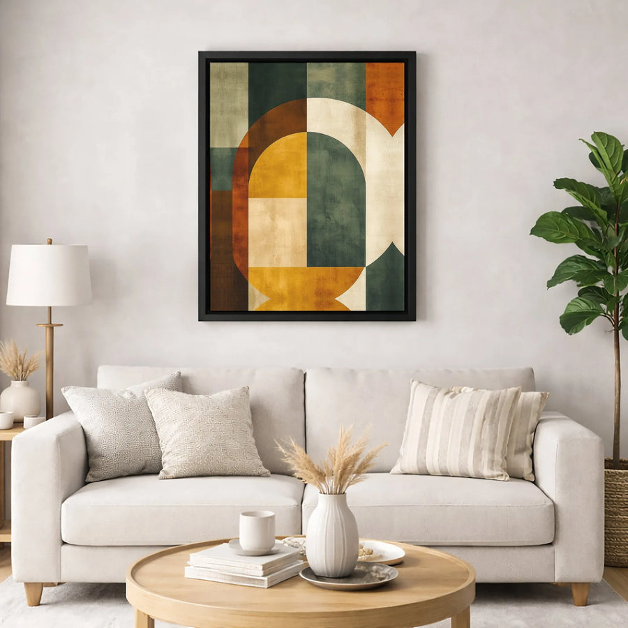 Mid Century Modern Abstract Canvas Art | Geometric Arches Wall Decor | Earth Tone Premium Gallery Wrap | Minimalist Living Room Statement Piece