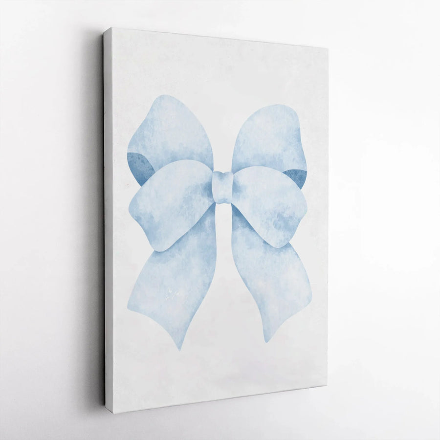 Light Blue Bow Canvas Wall Art | Watercolor Ribbon Aesthetic Decor | Premium Gallery-Wrapped Print | Minimalist Nursery and Bedroom Wall Decor