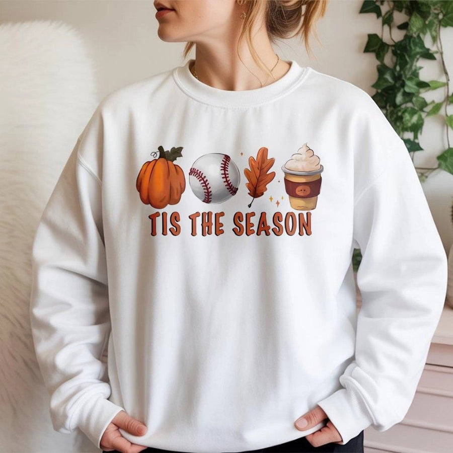 Baseball Fall Sweatshirt | Tis The Season Pumpkin Coffee Graphic | Premium Cotton Blend | Cozy Autumn Gift For Baseball Mom And Fans