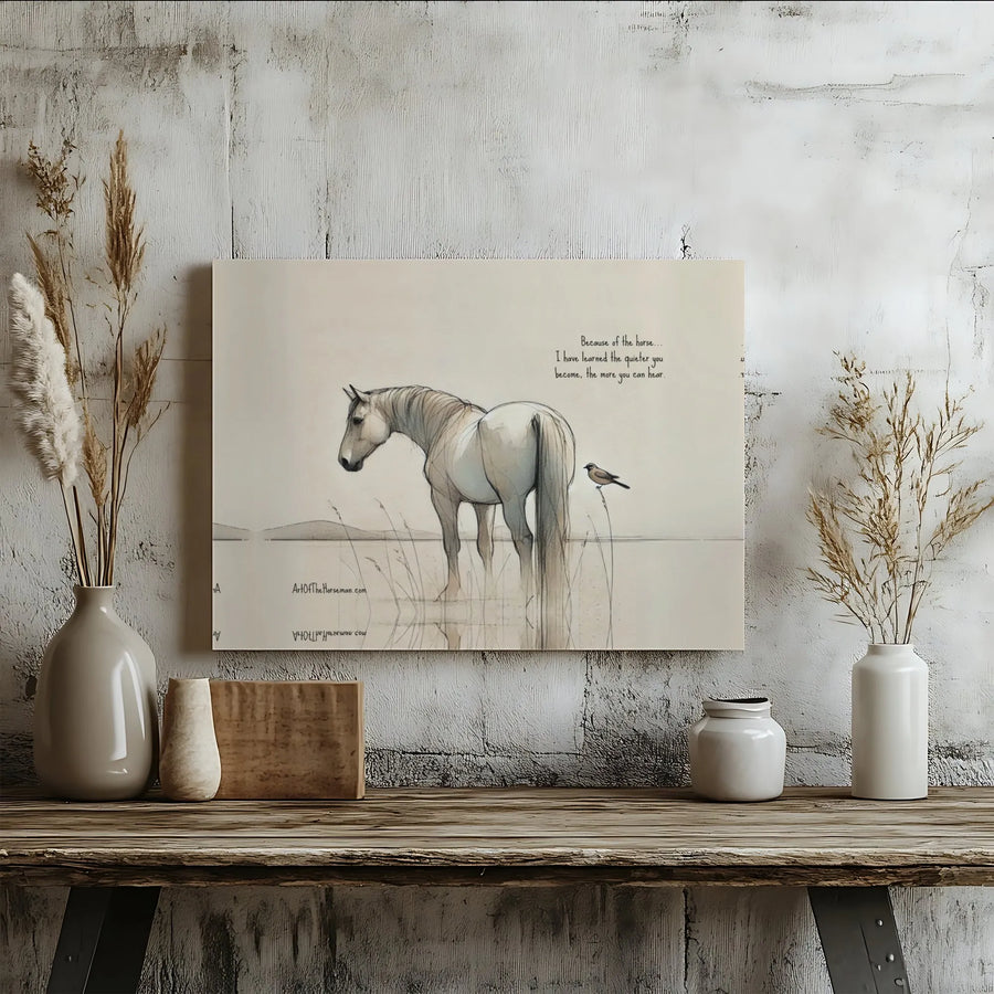 Horse Quote Wall Art | Because of the Horse Inspirational Saying | Premium Gallery Wrapped Canvas | Equestrian Home Decor Gift