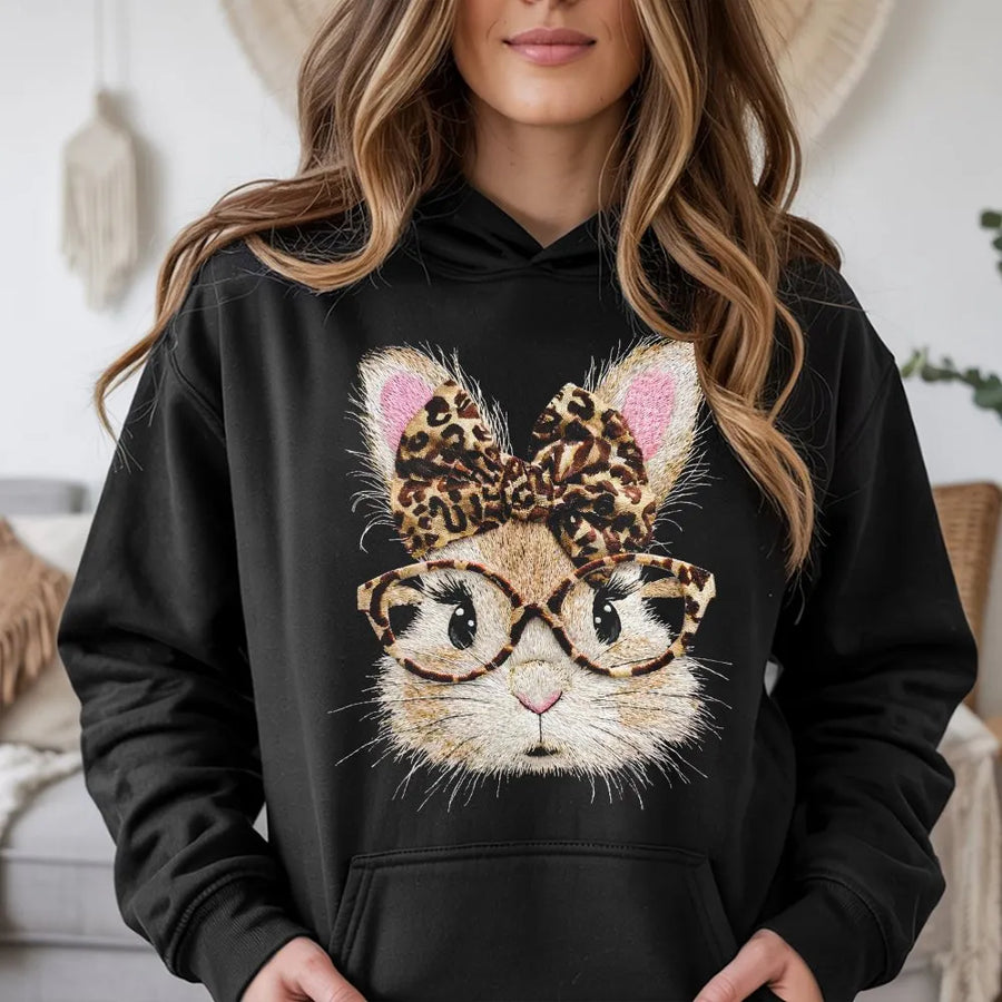 Easter Bunny Hoodie | Cute Bubble Gum Bunny Graphic | Premium Cotton-Poly Blend | Cozy Spring Gift For Women & Teens