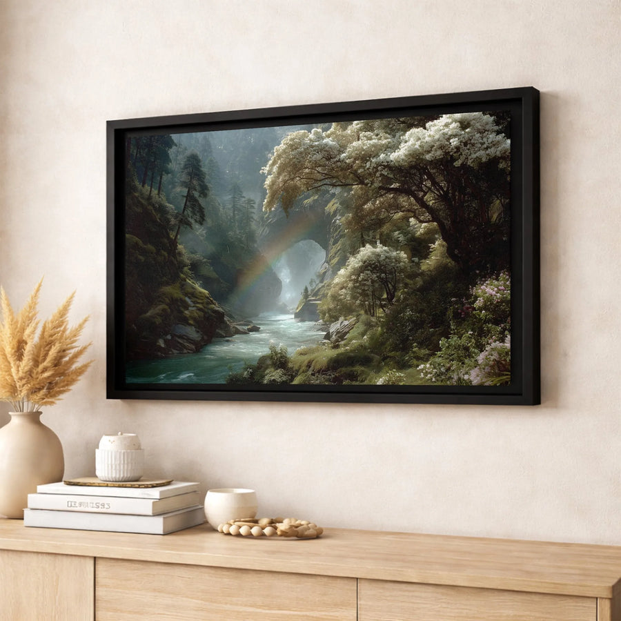 Forest River Landscape Canvas Print | Enchanting Canyon Rainbow Wall Art | Premium Gallery-Wrapped Fade-Resistant Decor | Serene Nature Home Gift