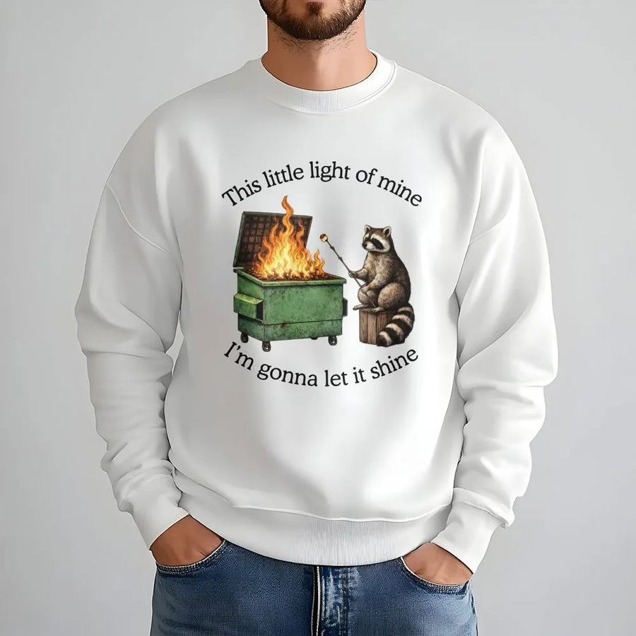 Dumpster Fire Raccoon Sweatshirt | Funny Parody Graphic Design | Premium Cotton Blend | Sarcastic Humor Gift for Men and Women