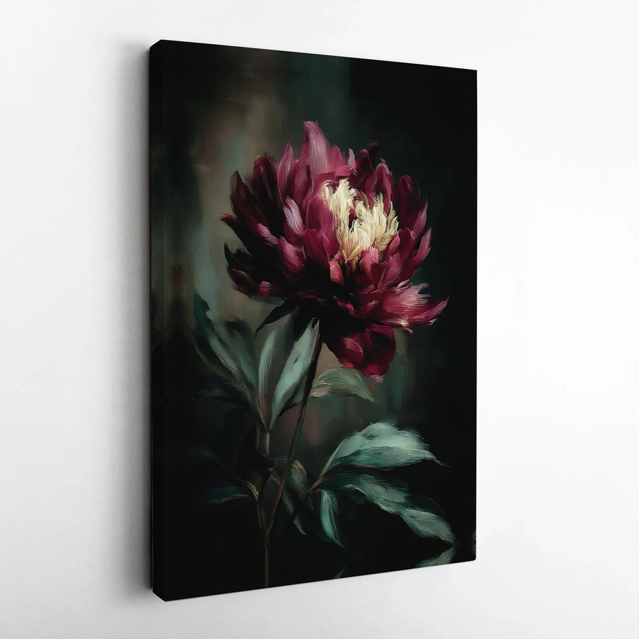 Dark Floral Canvas Wall Art | Vintage Moody Peony Painting | Premium Gallery Canvas | Elegant Home Decor Gift