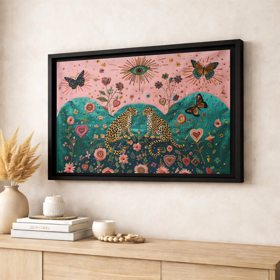 Leopard Wall Art Canvas | Whimsical Boho Botanical Print | Premium Gallery Wrap Decor | Unique Gift for Animal Nature Lovers