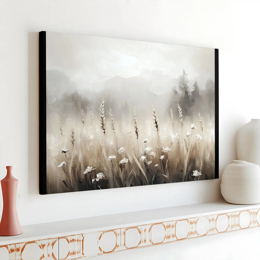 Neutral Wheat Field Wall Art | Abstract Floral Landscape Canvas Print | Gallery Wrap 1.25" Frame | Modern Farmhouse Living Room Decor