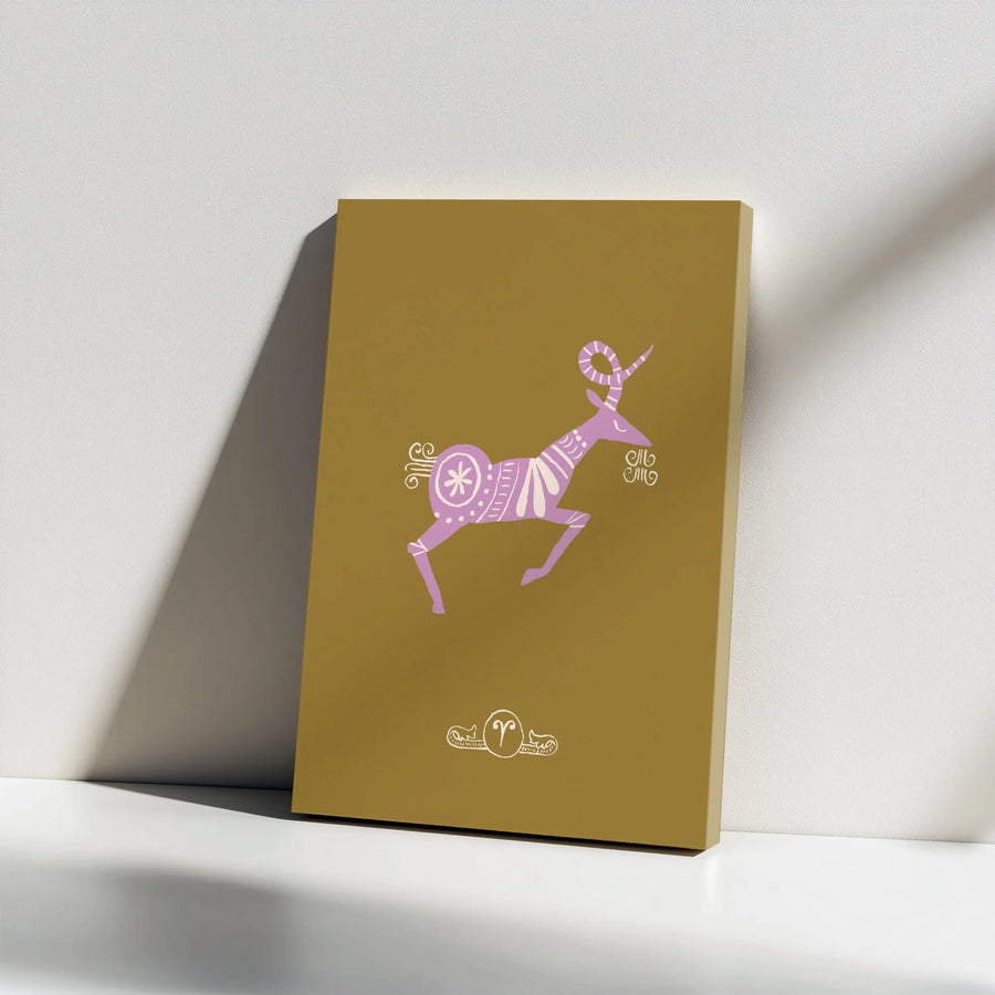 Aries Zodiac Canvas Print | Minimalist Ram Folk Art | Premium Gallery Wrap Canvas | Astrology Birthday Gift