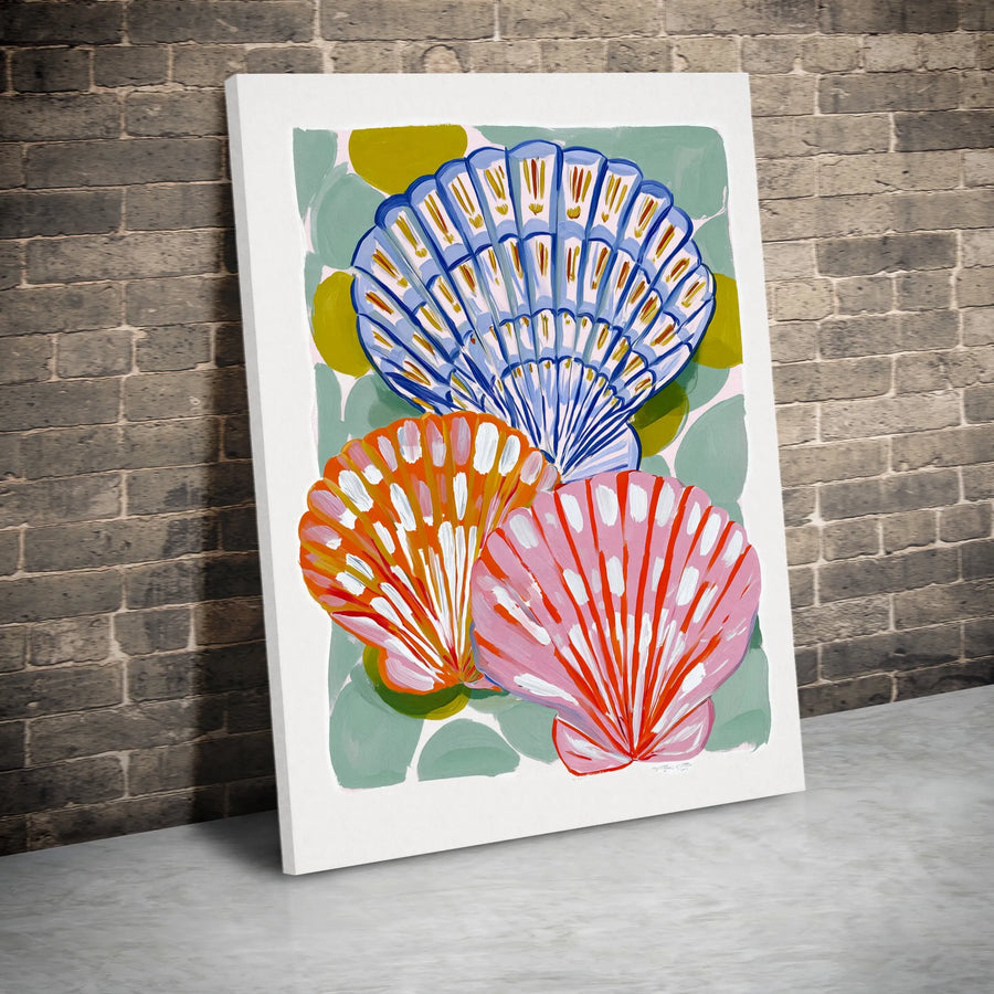 Seashell Wall Art Canvas | Colorful Coastal Scallop Shell Painting | Premium Fade-Resistant Gallery Wrap | Modern Beach House Decor Gift