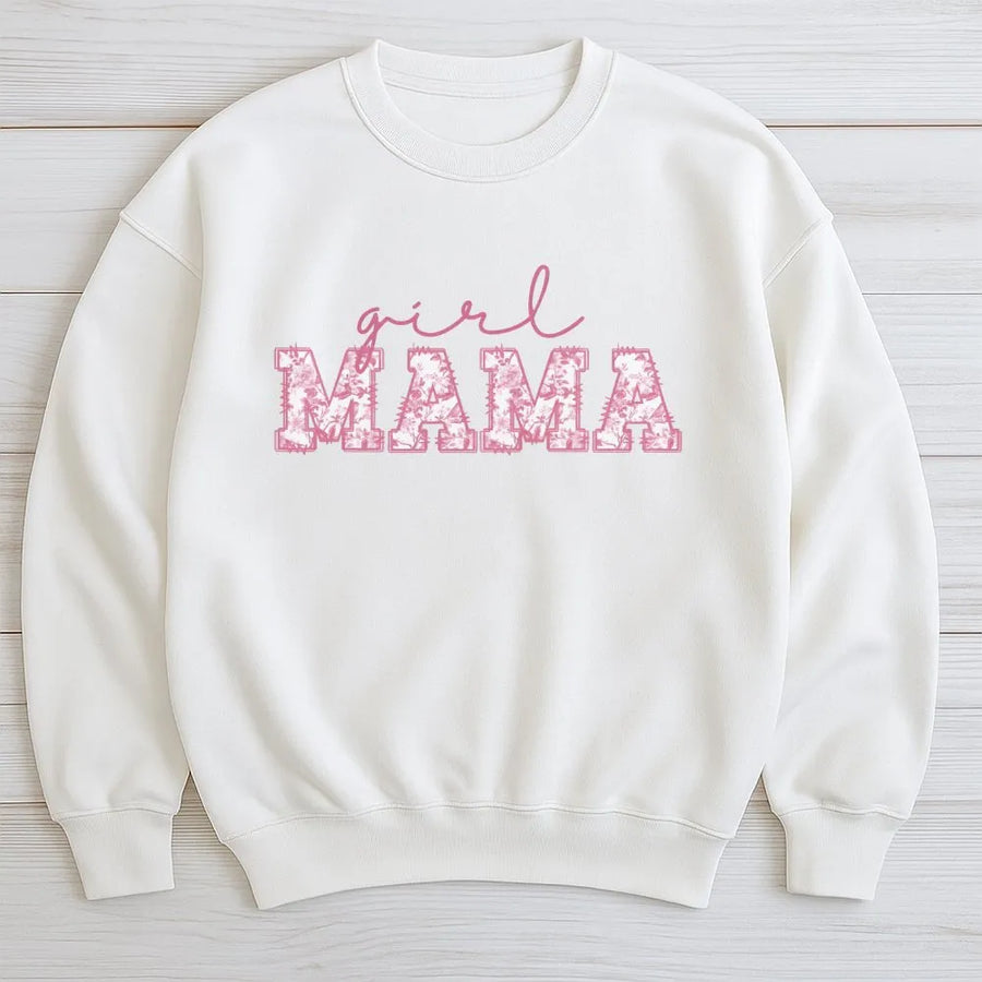 Girl Mama Sweatshirt | Floral Toile Print Design | Premium Cotton Blend | Gift for New Mom, Mother's Day 2026, or Baby Announcement Outfit