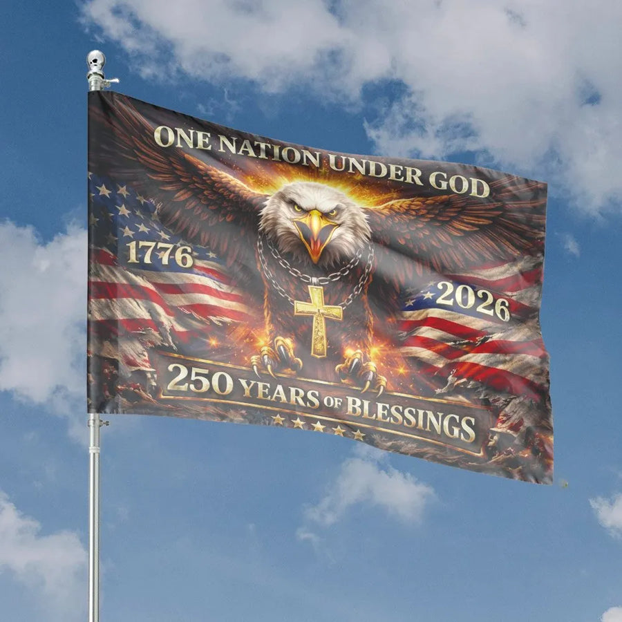 One Nation Under God House Flag | USA 250th Anniversary Eagle & Cross | Premium Double-Sided Polyester | Commemorative 1776-2026 Patriotic Home Decor Gift