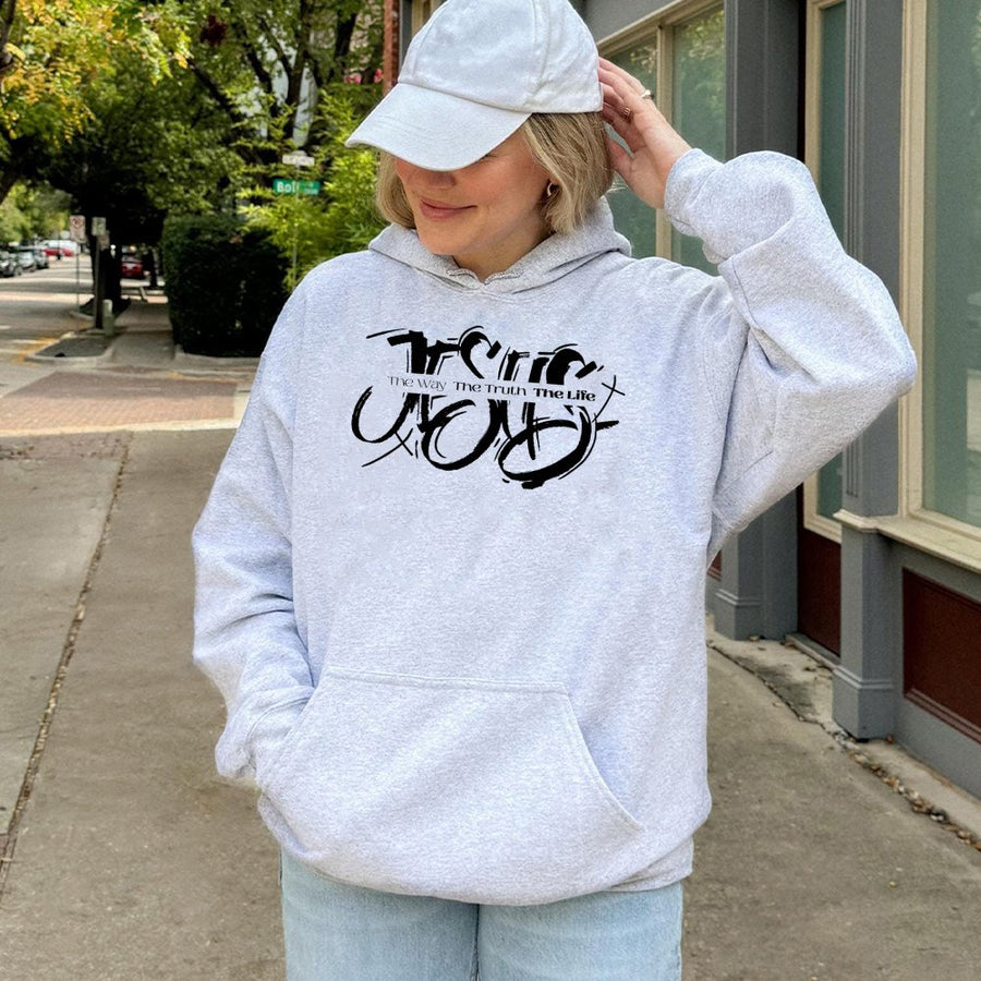Jesus The Way The Truth The Life Hoodie | Urban Scripture Graphic Print | Premium Cotton-Blend Fleece | Christian Faith Gift for Men and Women
