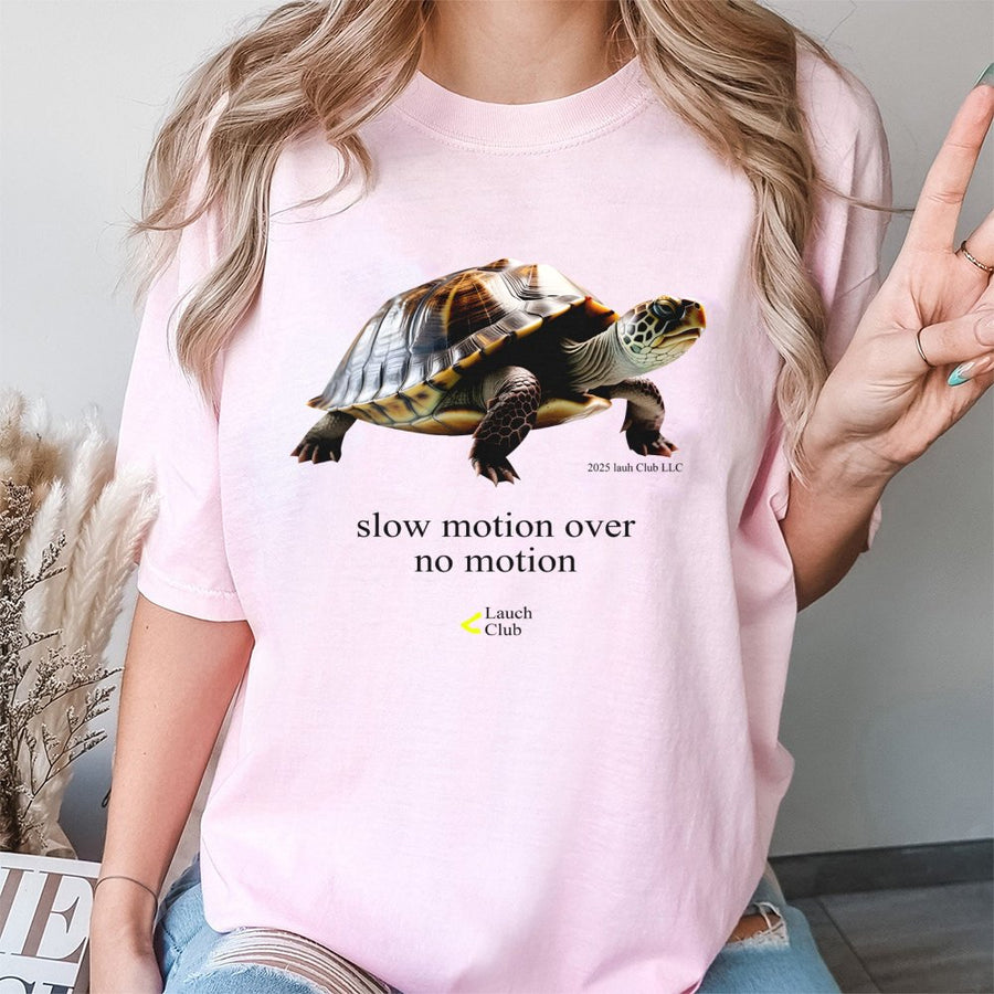 Slow Motion Over No Motion Turtle T-Shirt | Motivational Graphic Print | Premium Soft Cotton Tee | Unisex Inspirational Gift for Men and Women