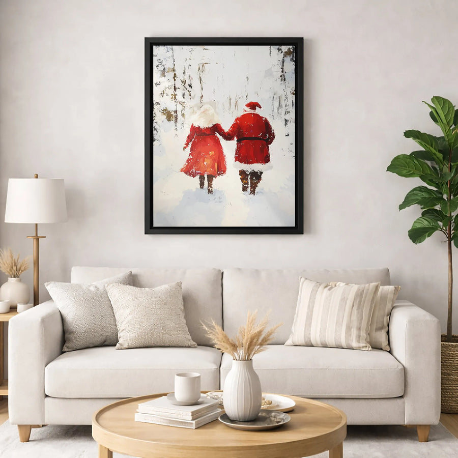 Santa and Mrs. Claus Canvas Print | Romantic Snowy Forest Christmas Wall Art | Premium Gallery Wrapped Decor | Festive Holiday Gift for Home