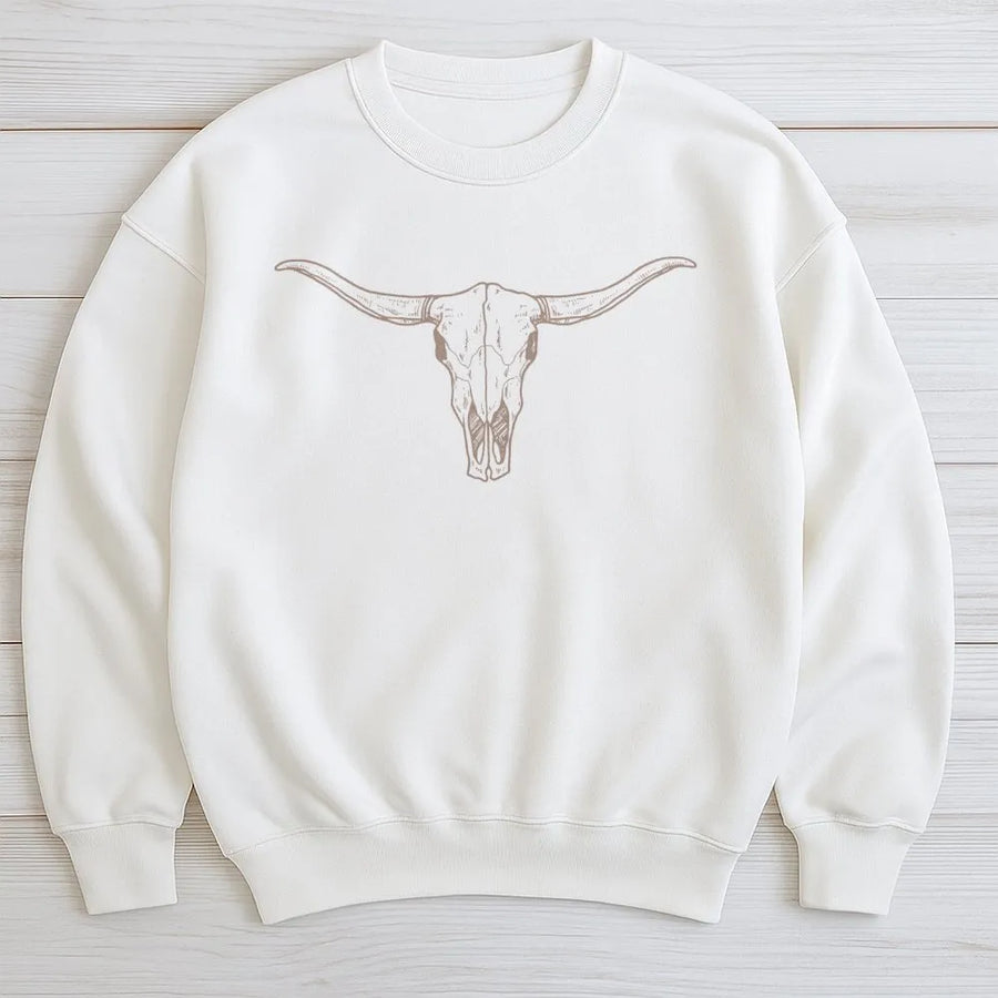 Bull Skull Sweatshirt | Western Cowgirl Boho Graphic | Premium Cotton Blend Crewneck | Gift For Country Western Lovers