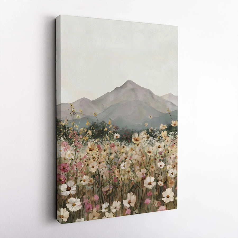 Wildflower Mountain Vertical Canvas | Watercolor Meadow Art Print | Premium Frameless Wall Decor | Boho Farmhouse Gift for Nature Lovers