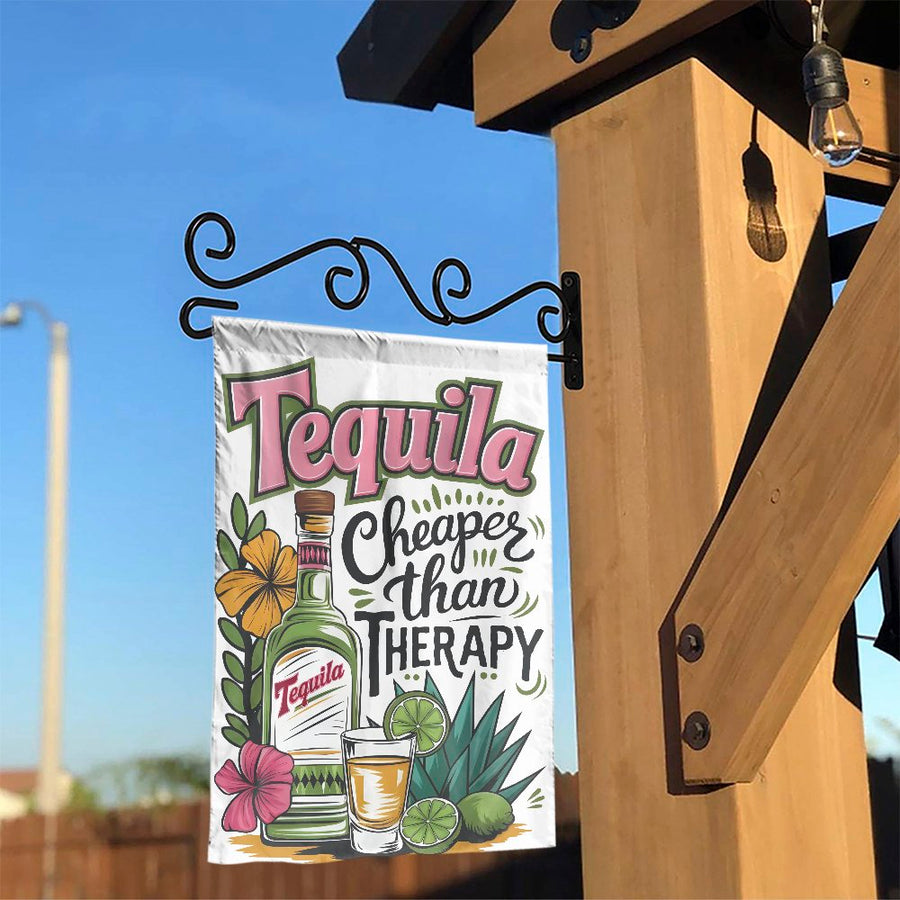 Tequila Cheaper Than Therapy Garden Flag | Funny Alcohol Quote Yard Decor | Weather-Resistant Polyester | Perfect Gift for Bar & Patio Enthusiasts