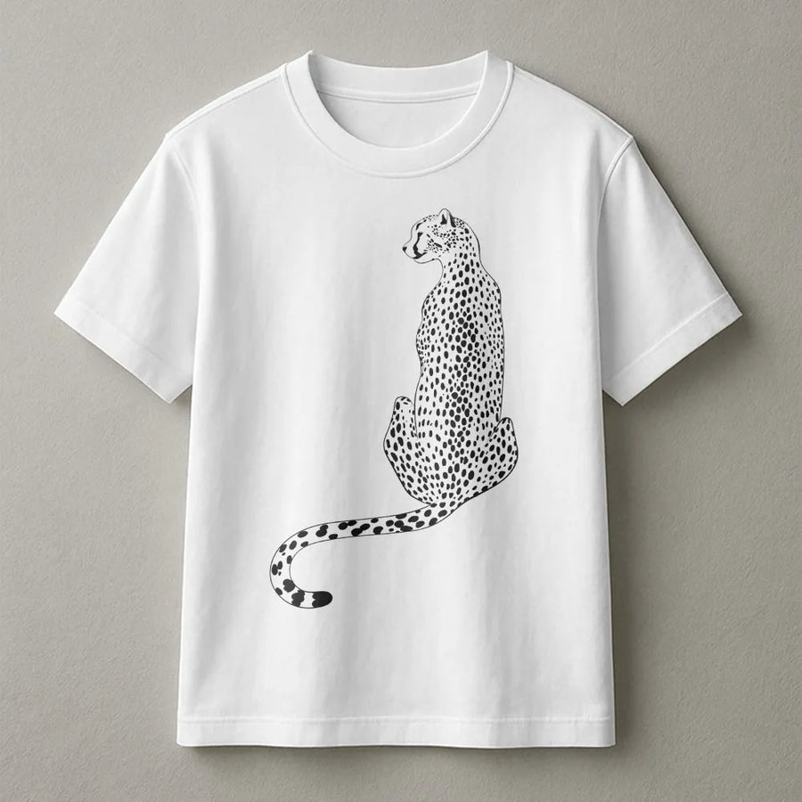 Cheetah Graphic T-Shirt | Minimalist Big Cat Line Art | Premium Soft Cotton Tee | Trendy Wildlife Lover Gift for Women