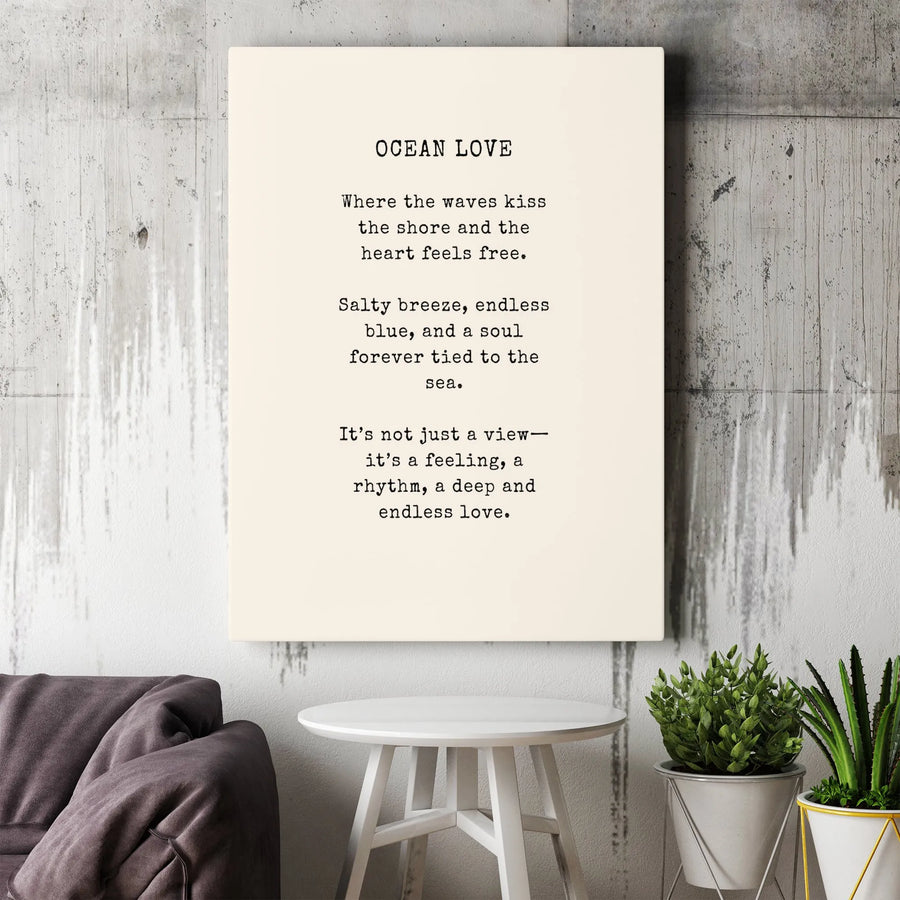 Ocean Poem Canvas Wall Art | Minimalist Coastal Decor Quote | Premium Gallery-Wrapped Print | Beach House Aesthetic Gift for Sea Lovers