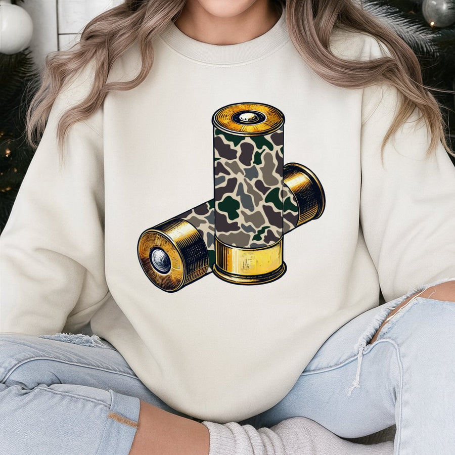 Camo Shotgun Shells Sweatshirt | Duck Hunting Graphic Apparel | Premium Cotton-Poly Blend | Gift for Outdoorsmen and Hunters