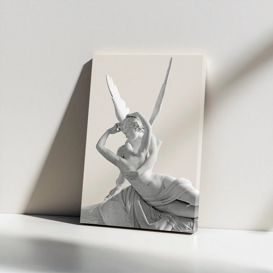 Psyche Revived By Cupid's Kiss Canvas | Classical Greek Statue Wall Art | Gallery Wrapped Premium Print | Romantic Aesthetic Home Decor Gift