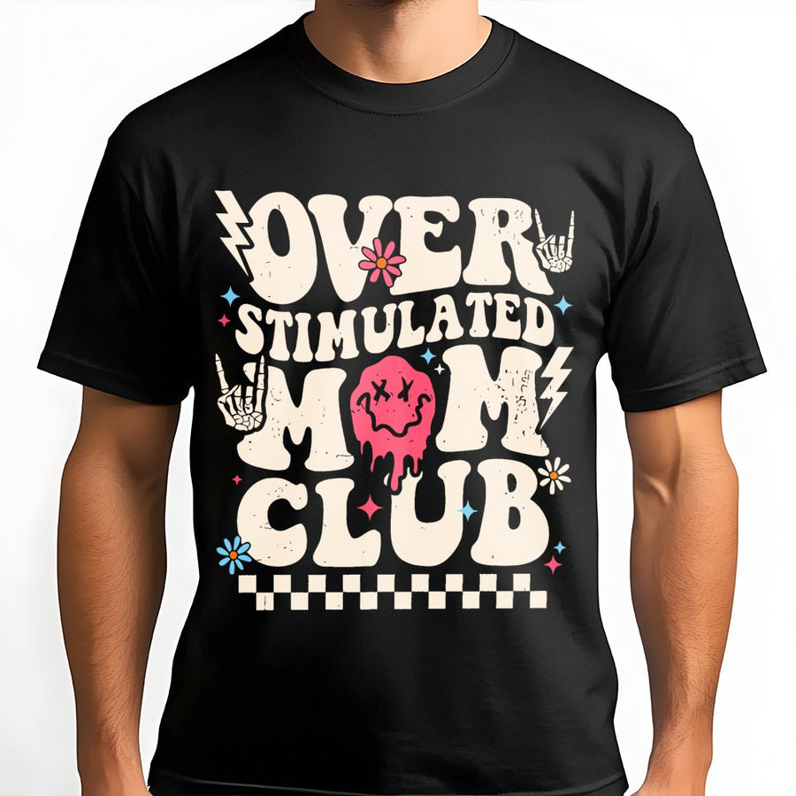 Overstimulated Mom Club T-Shirt | Retro Groovy Aesthetic Graphic | Soft Premium Cotton Tee | Funny Gift for Mom, New Parent, Birthday Present